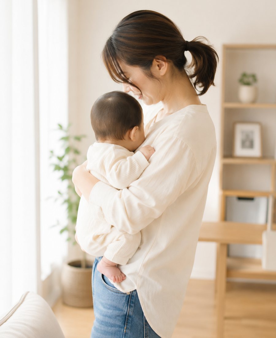 赤ちゃんを抱く母親